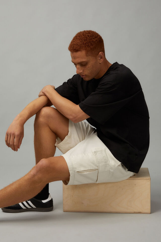 Half Half Pull On Cargo Short, IVORY
