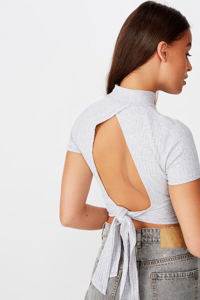 Ss Back Detail Top, GREY MARLE