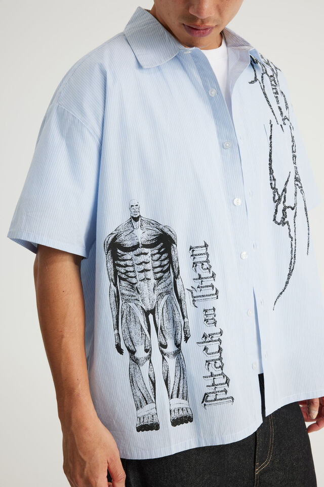 Attack On Titans Short Sleeve Shirt, LCN ATTACK TITANS BLUE W ARTWORK