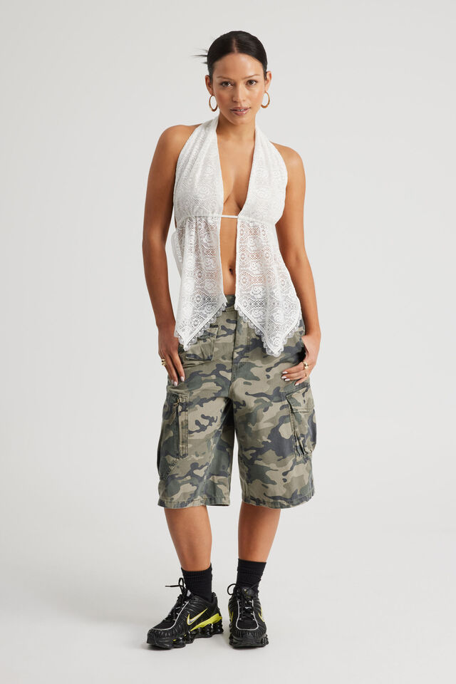 Backless Halter Tie Top, WHITE LACE