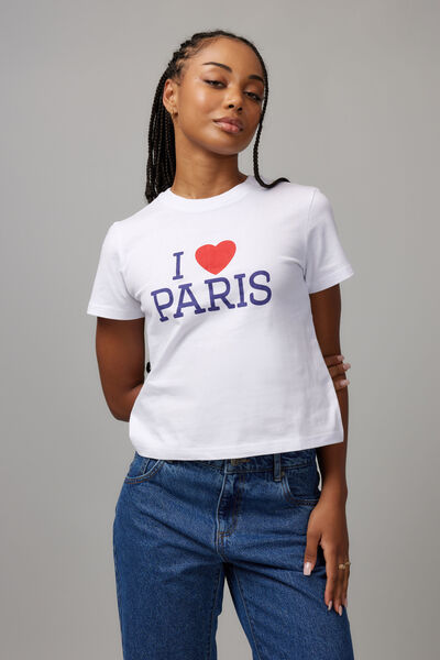 Cotton Graphic Tee, WHITE/I HEART PARIS