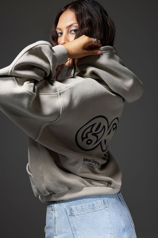 Open Gallery Boxy Hoodie, OG WASHED SUNBLEACHED KHAKI/TRIAD