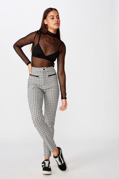 Stretch Check Pant, COLLINS BLK WHT CHECK