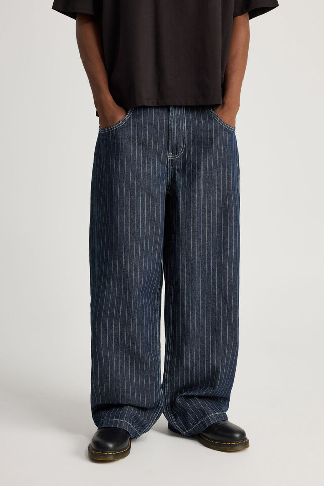 Half Half El Grande Baggy Jean, CLEAN RAW PINSTRIPE