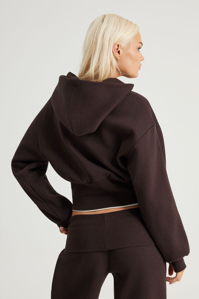Authentics Shrunken Zip Through Hoodie, CHOC NOIR