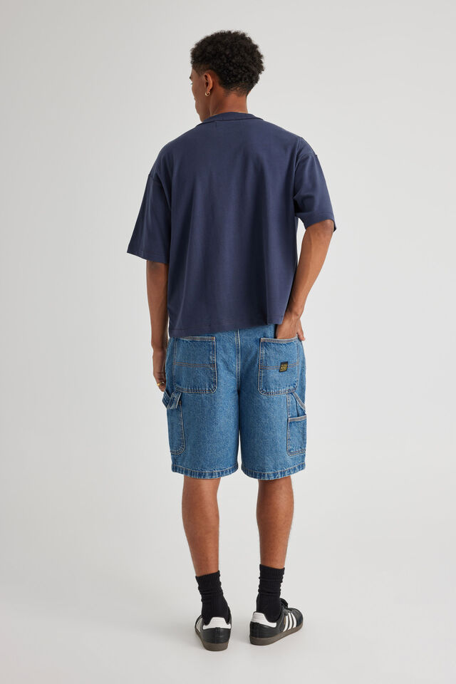 Half Half Painter Baggy Denim Short, CLASSIC INDIGO