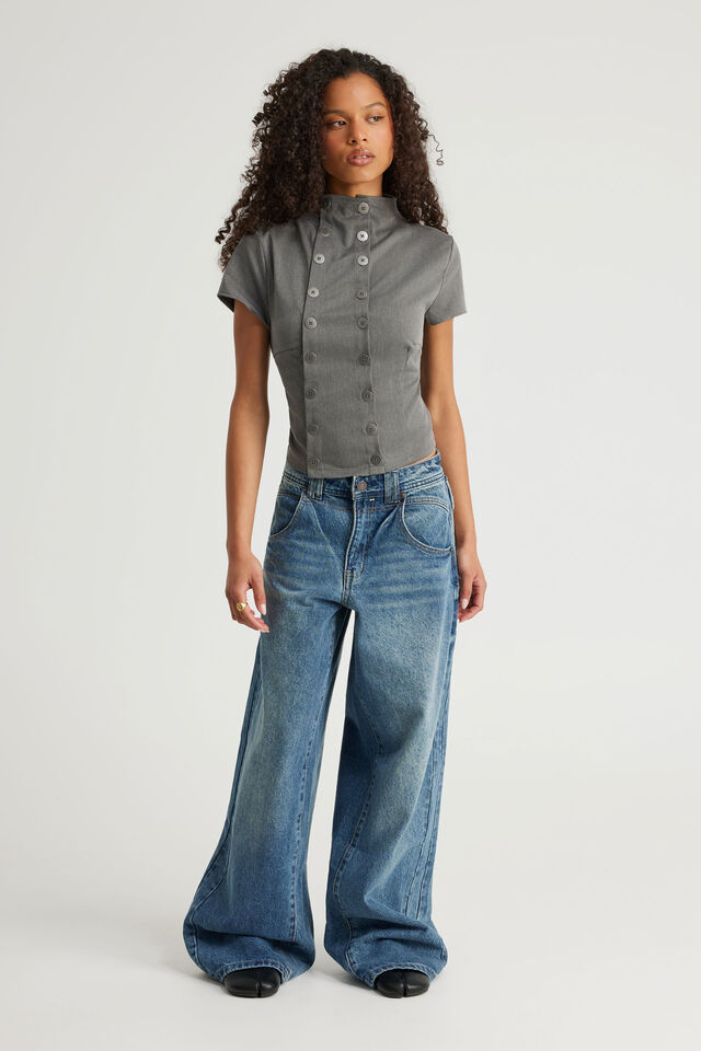 Double Button Top, DARK GREY
