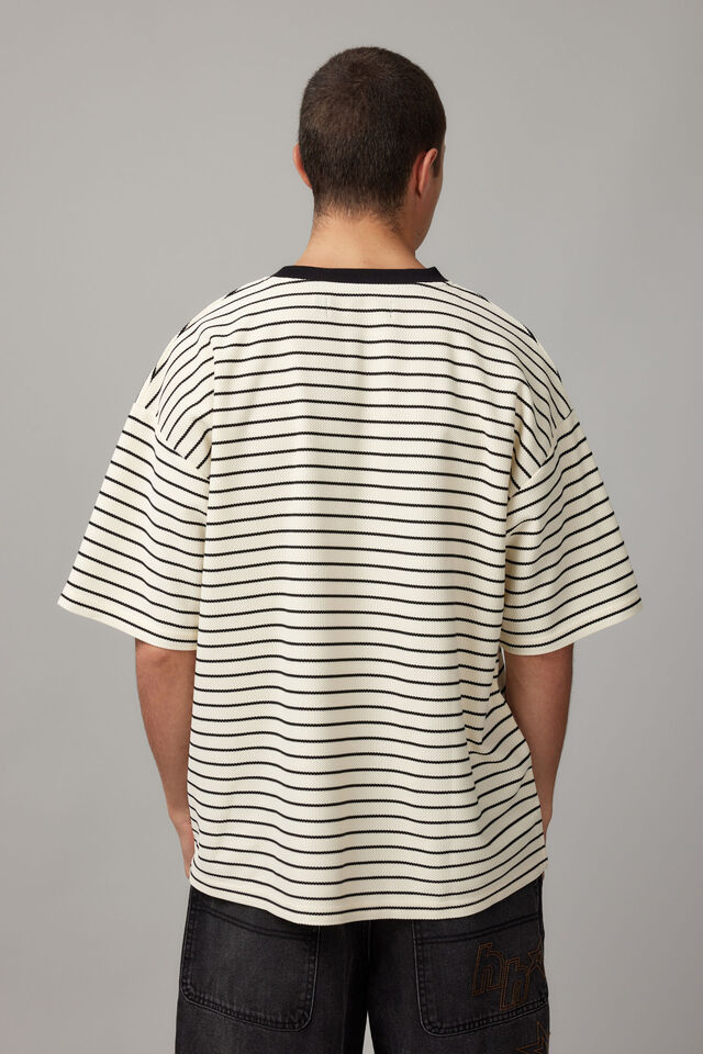 Box Fit Textured T Shirt, WHITE STRIPE