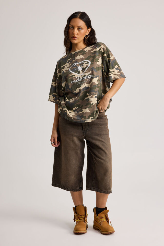 Oversized Graphic Tee, WASHED TRAD CAMO/AWAKE