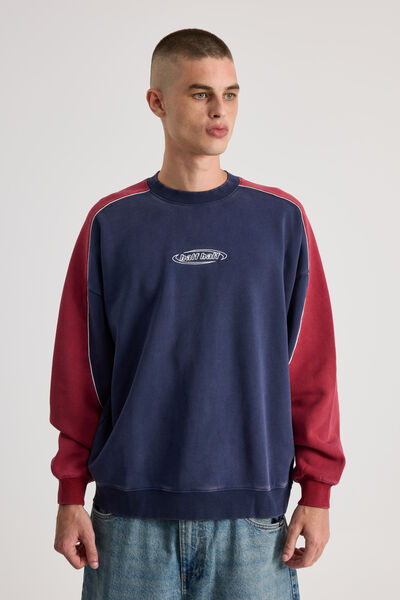 Half Half Piped Crew, HH WASHED MIDNIGHT NAVY/PANELLED Y2K