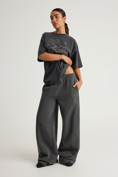 Classic Wide Leg Trackpant, WASHED BLACK