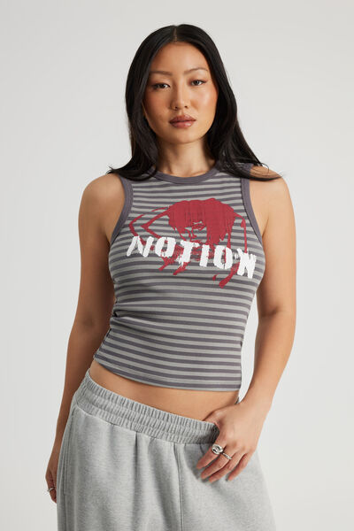 High Neck Tank, GREY STRIPE/COOL GIRLS