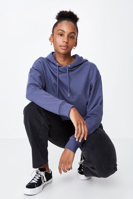 Raw Edge Crop Hoodie, CROWN BLUE