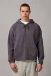 Washed Boxy Zip Thru Hoodie, WASHED SMOKE - alternate image 2