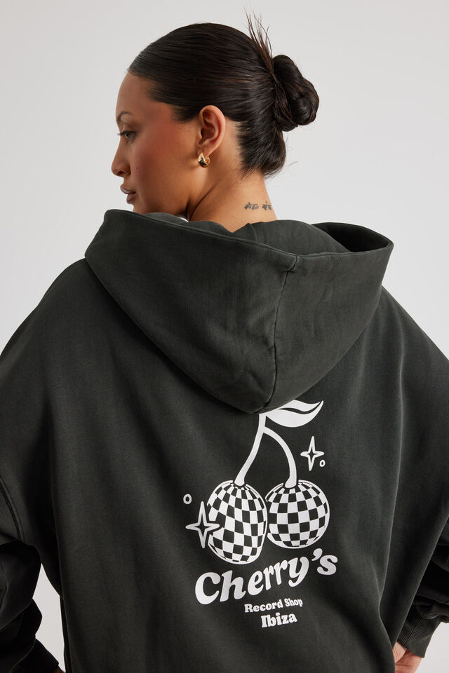 Harley Slouchy Hoodie, WASHED BLACK/DISCO CHERRY