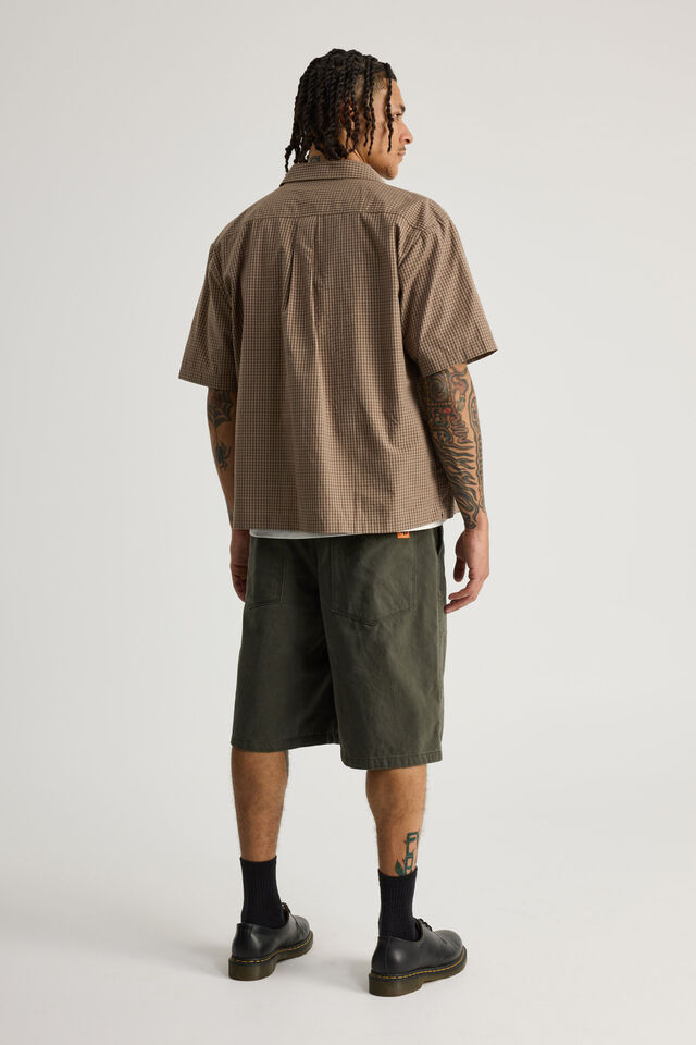 Half Half Pleated Woven Short, DEEP KHAKI