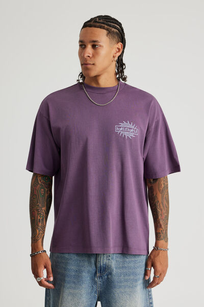 Half Half Heavyweight Box Fit Graphic Tshirt, HH WASHED DEEP GRAPE/HALF HALF ICARUS