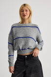 Bailey Stripe Knit Crew, GREY MARLE/ELECTRIC BLUE STRIPE - alternate image 1