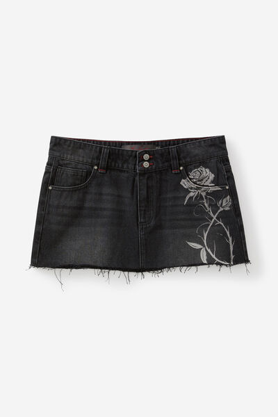Notion X Smolbrat Denim Skirt, WOLF WASHED BLACK