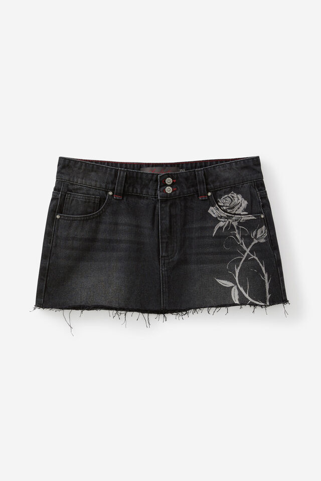 Notion X Smolbrat Denim Skirt, WOLF WASHED BLACK