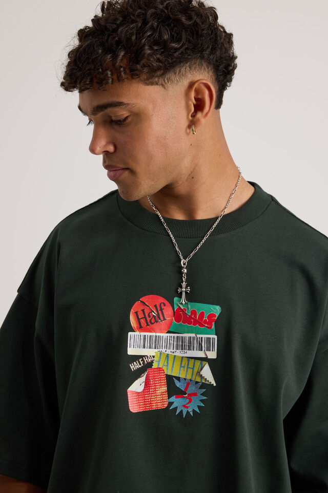 Half Half Heavyweight Box Fit Graphic Tshirt, HH KELP/HALF HALF BARCODE