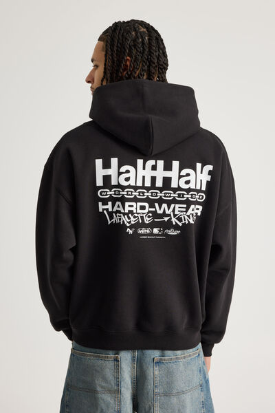 Half Half Hoodie, HH BLACK/HARD WEAR
