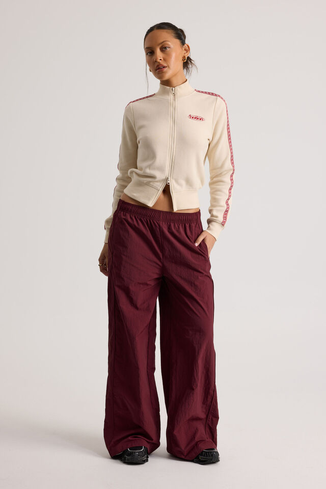 Freya Wide Leg  Woven Sporty Trackpant, CHERRY LACQUER