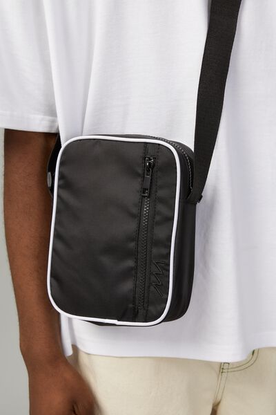 Medium Cross Body Bag, BLACK WHITE PIPING