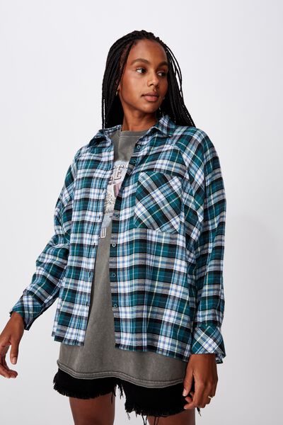 Oversized Check Shirt, SEA GREEN CHECK