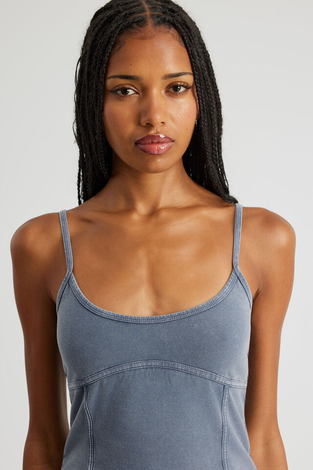 Panelled Scoop Neck Tank, WASHED COLD HARBOUR