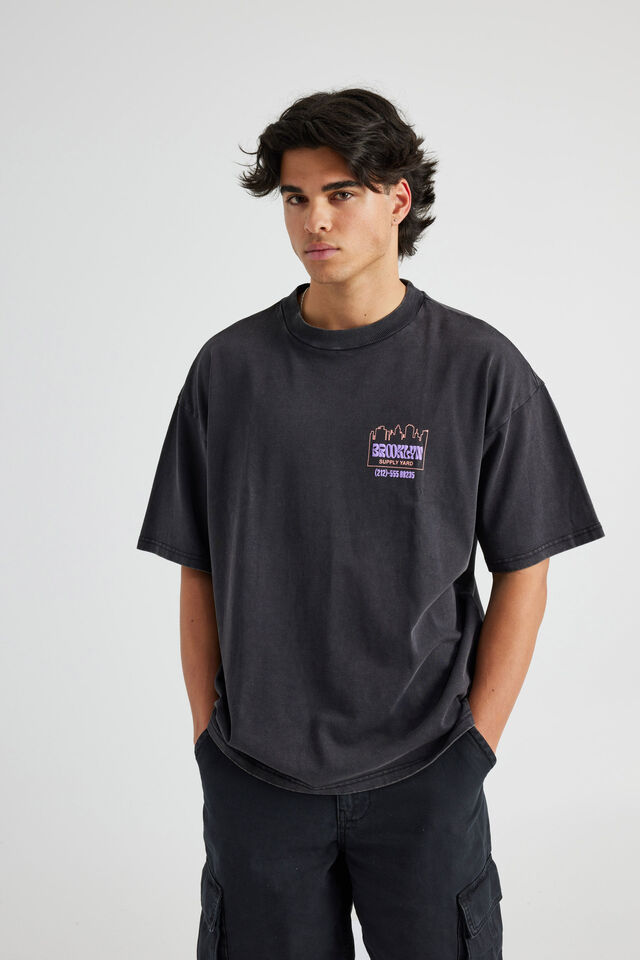Half Half Heavyweight Box Fit Graphic Tshirt, HH WASHED BLACK/BROOKLYN SUPPLY