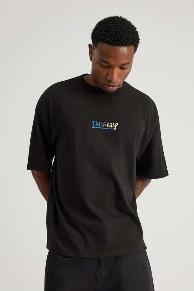 Half Half Heavyweight Box Fit Graphic Tshirt, HH BLACK/HALF HALF TOON TEXT