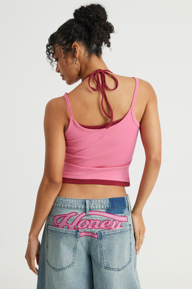 Layered Halter Cami, HYPER PINK/SHIRAZ