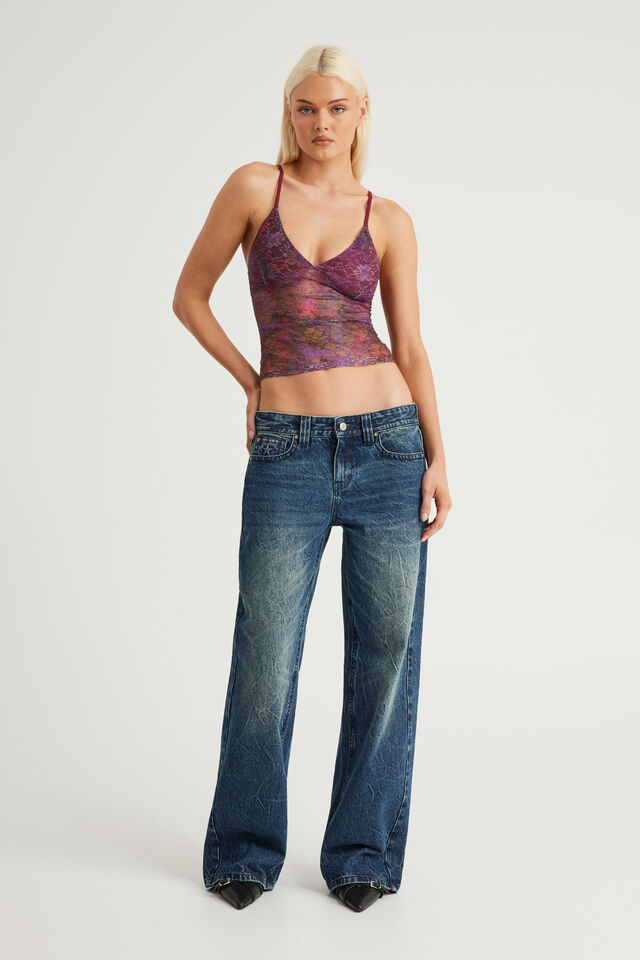 V Neck Cami, ABSTRACT FLORAL LACE