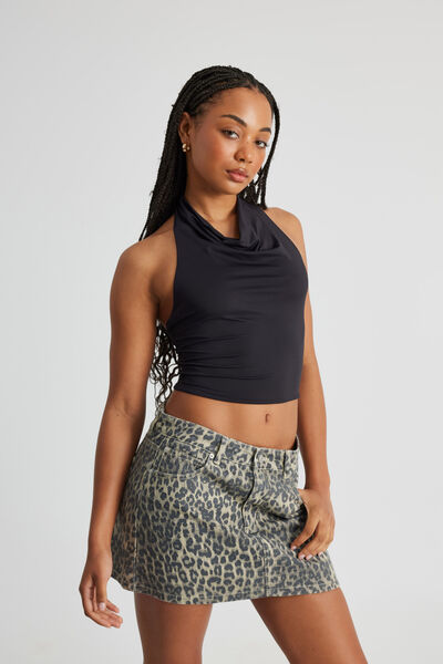Bella Cowl Neck Halter, BLACK