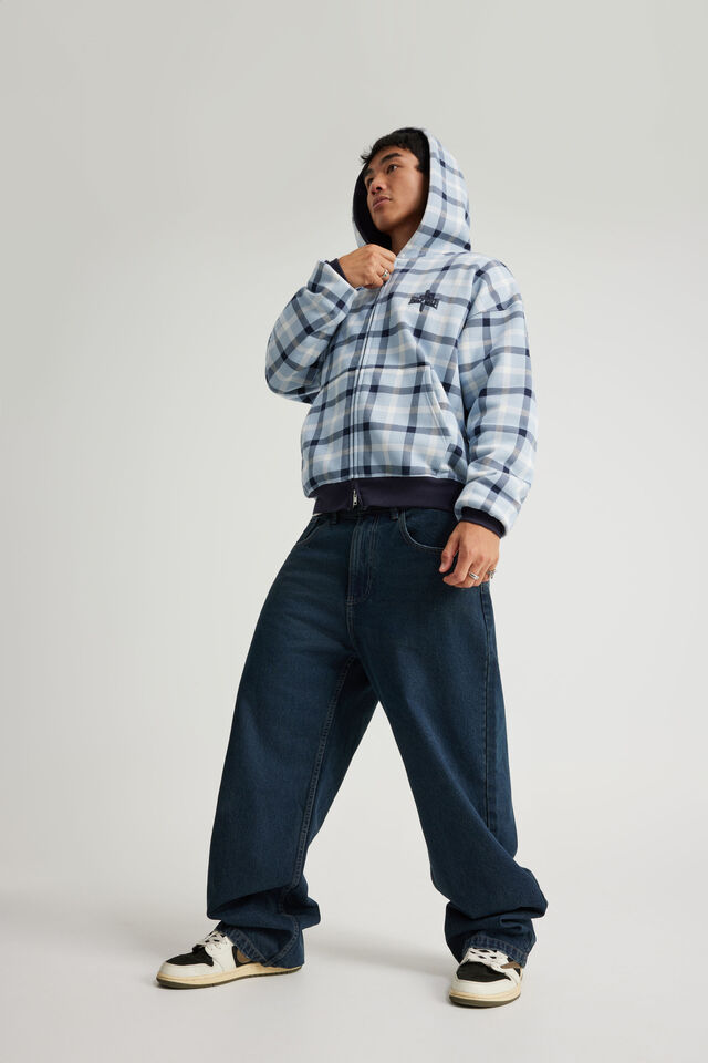 Half Half Zip Thru Hoodie, HH CITY SKY CHECK