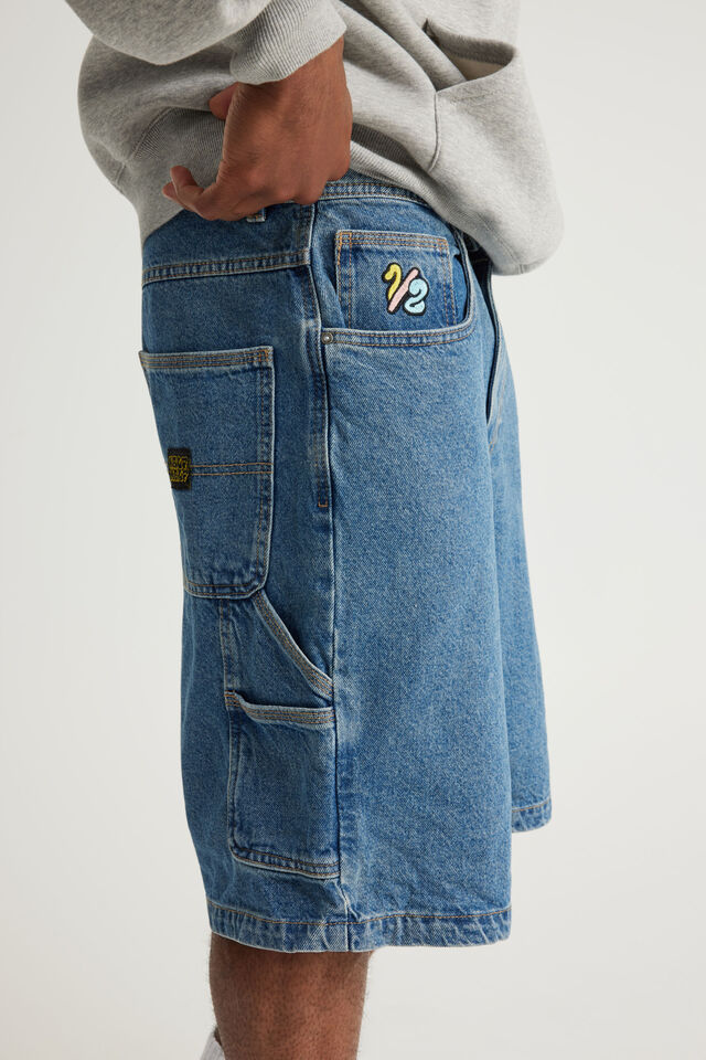 Half Half Painter Baggy Denim Short, CLASSIC INDIGO