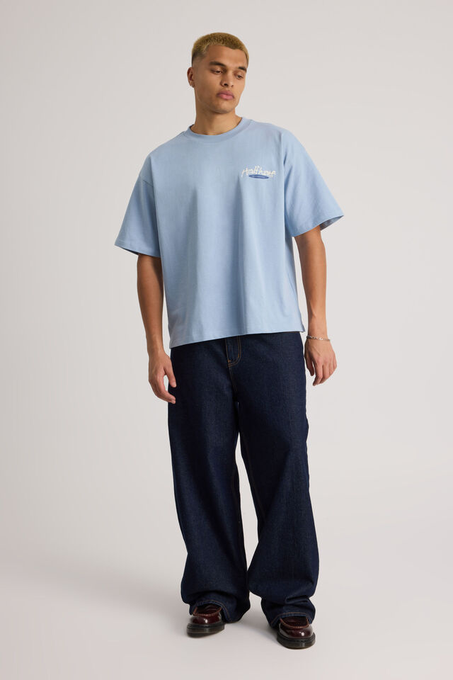 Half Half Heavyweight Box Fit Graphic Tshirt, HH BLUE MIST/HALF HALF STAMP