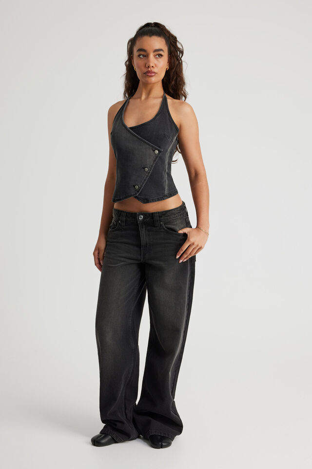 Denim Wrap Vest, WASHED BLACK