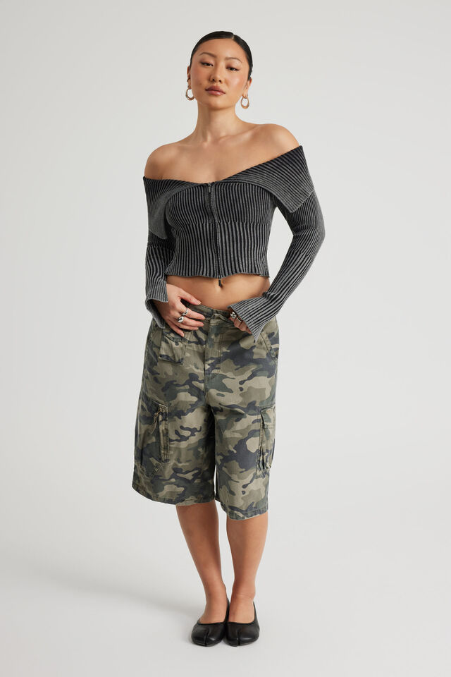 Knit Off Shoulder Long Sleeve, WASHED BLACK