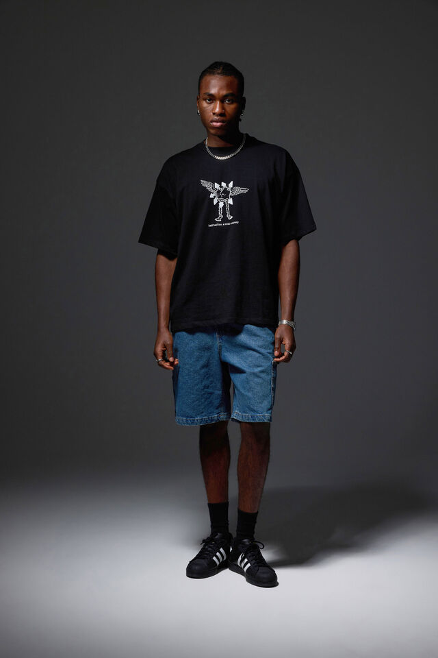 Half Half Painter Baggy Denim Short, CLASSIC INDIGO