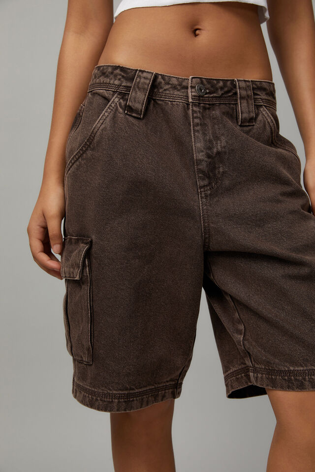 Marley Denim Cargo Jort, WASHED CHOCOLATE