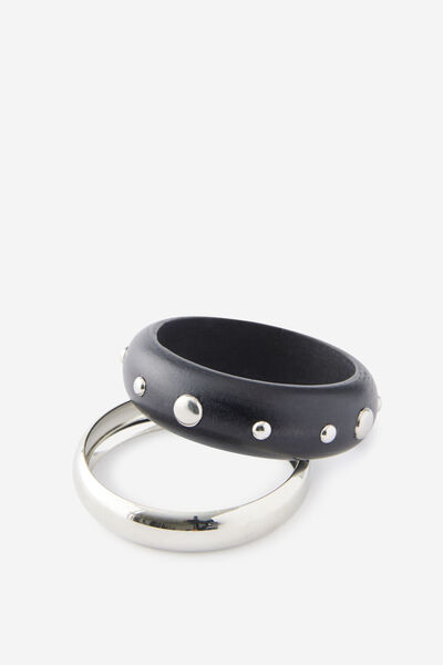 Girls Stud Stack Bracelets, BLACK SILVER STUDS