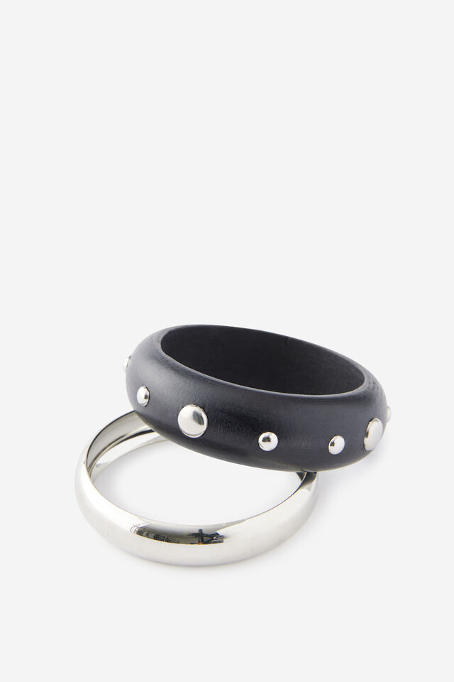 Girls Stud Stack Bracelets, BLACK SILVER STUDS