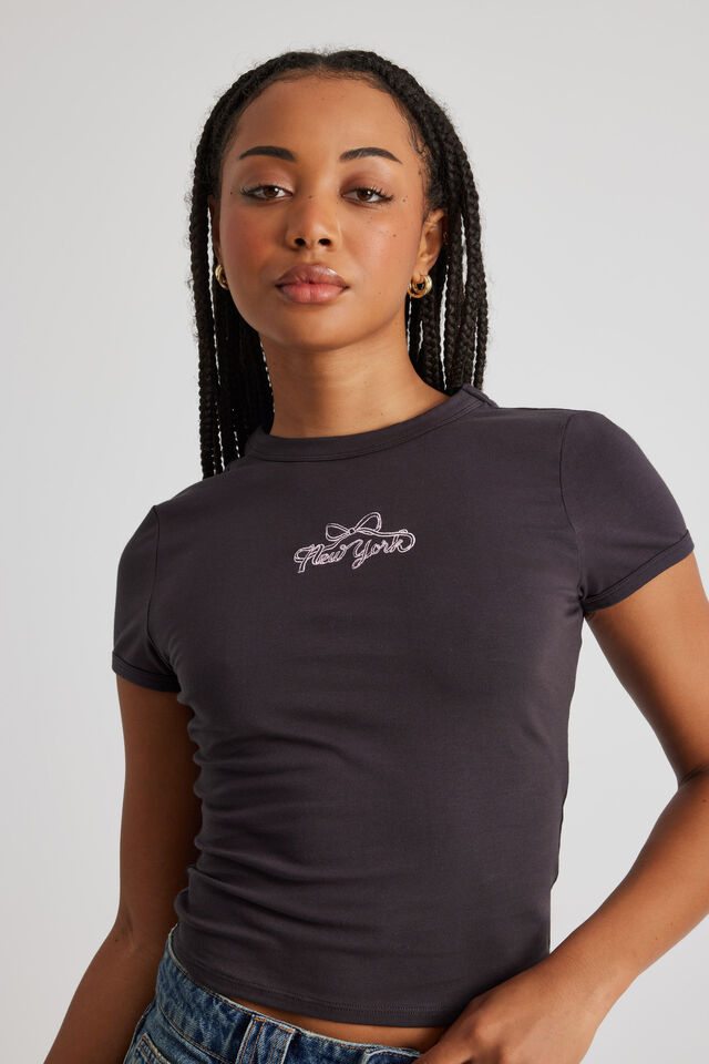 Fitted Baby Tee, PHANTOM/BOW