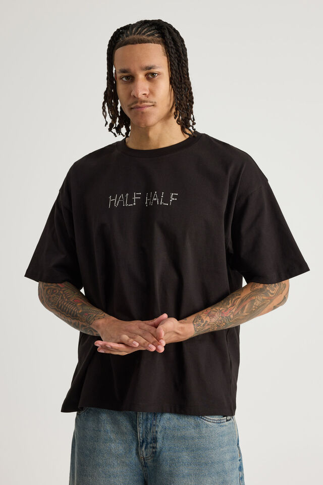 Half Half Box Fit Graphic T Shirt, HH BLACK/THAT HALF HALF BRAND