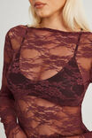 Fitted Long Sleeve Top, BORDEAUX LACE - example image 4