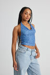 Kelly Mesh Cowl Neck Halter, BLUE LEOPARD - alternate image 1