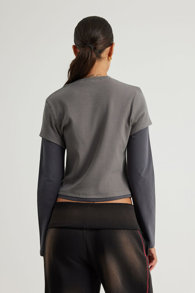 Layered Long Sleeve Top, WASHED IRON/SLATE