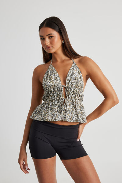 Bronte Tie Front Halter, LEOPARD